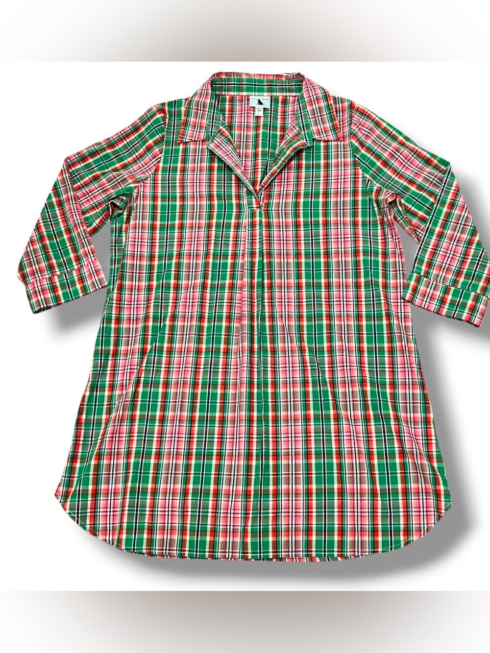 Haley And The Hound  Tunic Check Tartan Plaid Green Pink L Shirt Dress Tunic D-4